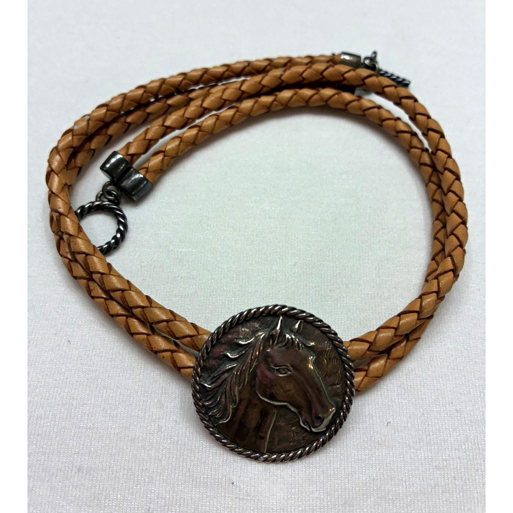 Barse 925 Sterling Silver Horse Necklace Choker Leather Western Equestrian